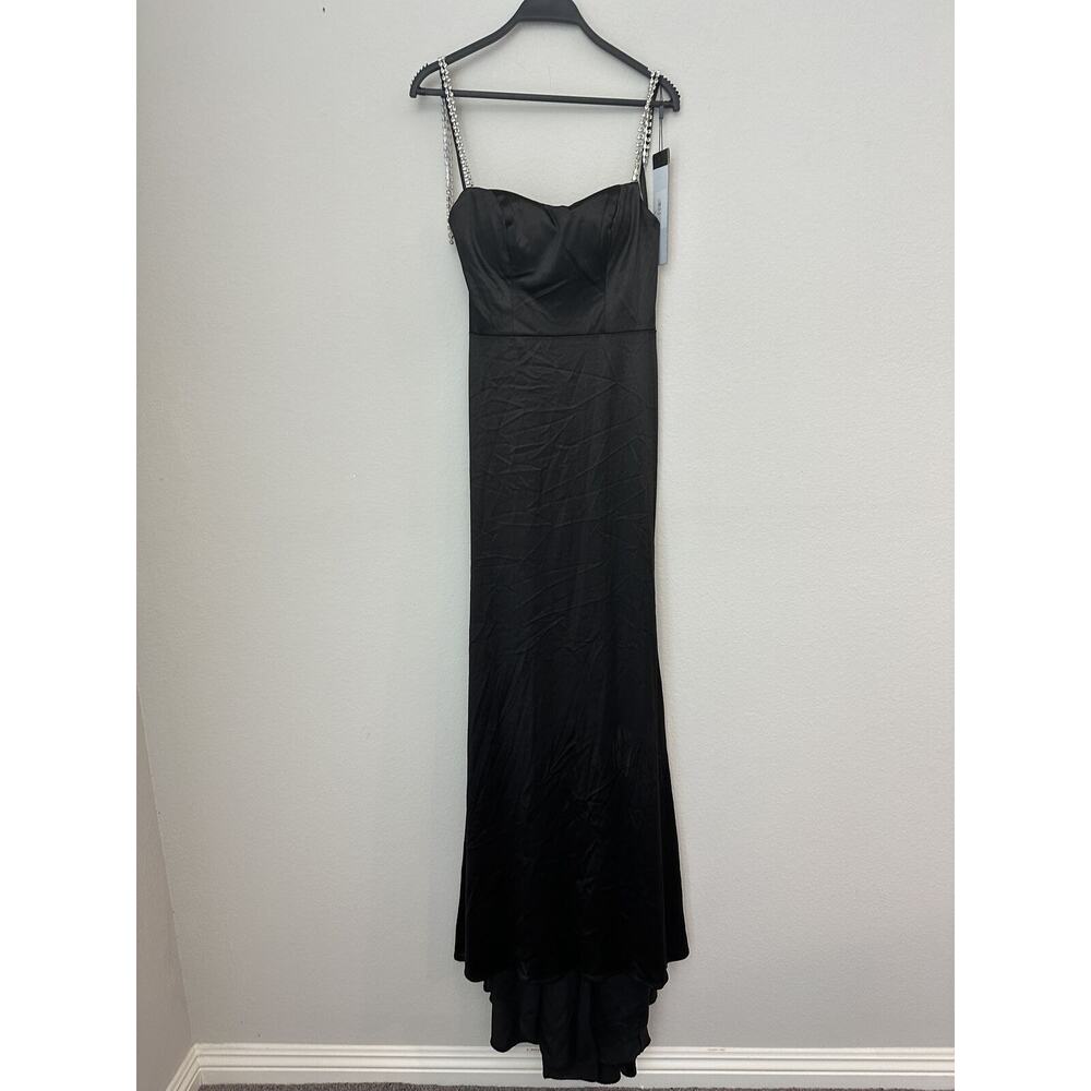 NWT Ieena Mac Duggal Black Sleeveless Chain Straps Evening Gown 12428 Size 2